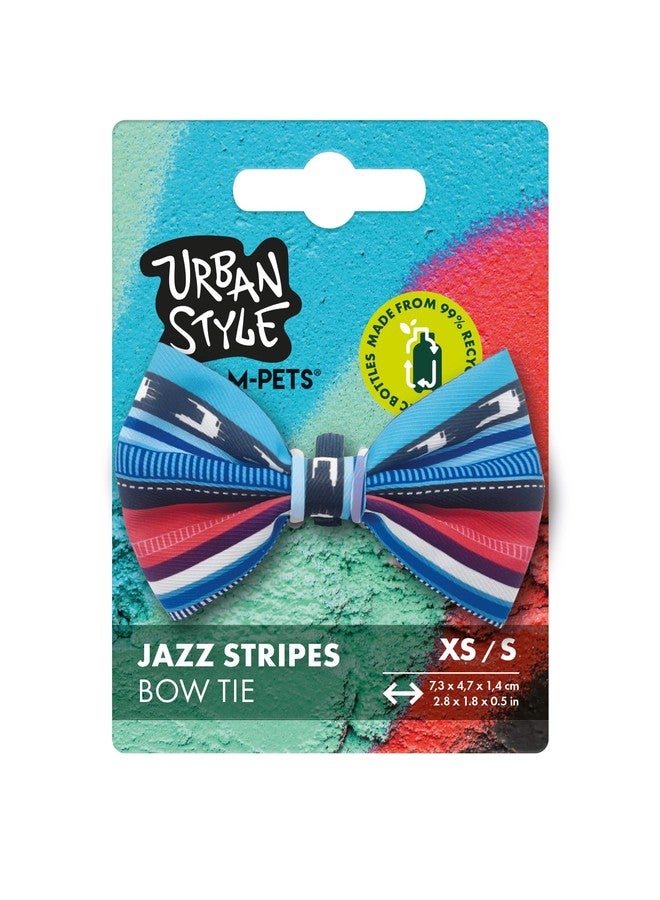 M-PETS Urban Style Jazz Stripes Bow Tie Dog Collar, Stylish Durable Adjustable Pet Collar, 99% Recycled Plastic Bottles, Secure Nylon Buckle, Dog Accessory for X-Small/Small Dog & Cat Breeds - Image 1
